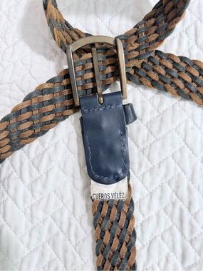 Cueros Velez Leather Braided Belt Navy Brown Woven 48” Long